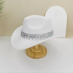 White Rhinestone Embellished Cowboy Hat
